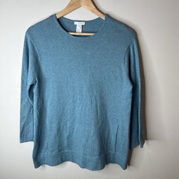 Pure Jill Sweater Womens Sz XS Blue Cotton Cashmere Kangaroo Pocket Pullover - Picture 1 of 10